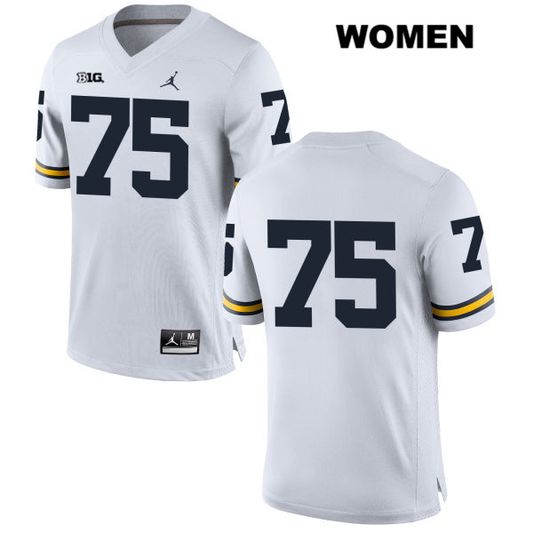 Women's NCAA Michigan Wolverines Jon Runyan #75 No Name White Jordan Brand Authentic Stitched Football College Jersey FT25Z07WZ